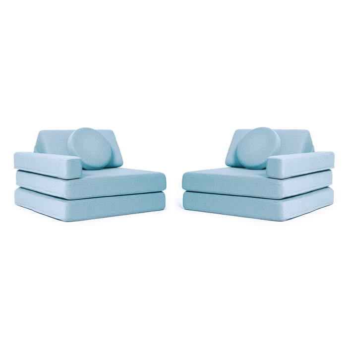 Weiche blaue Kindercouch mit Kissen – ideal zum Lesen und Spielen